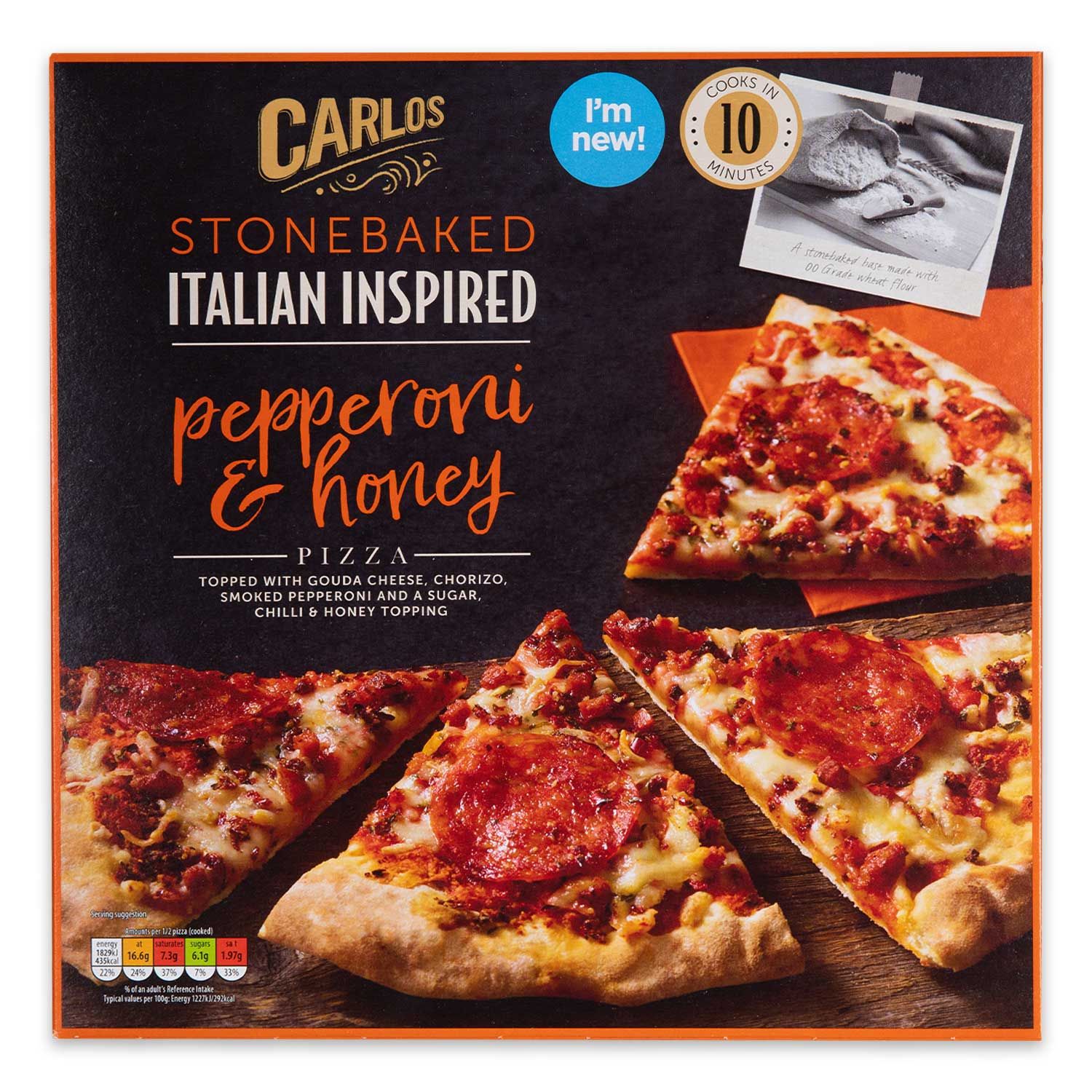 Stonebaked Pepperoni & Honey Pizza 321g Carlos Premium